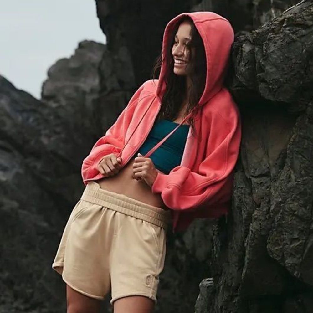FP Movement by Free People Coral Pink Side Line Zip Up. Cropped